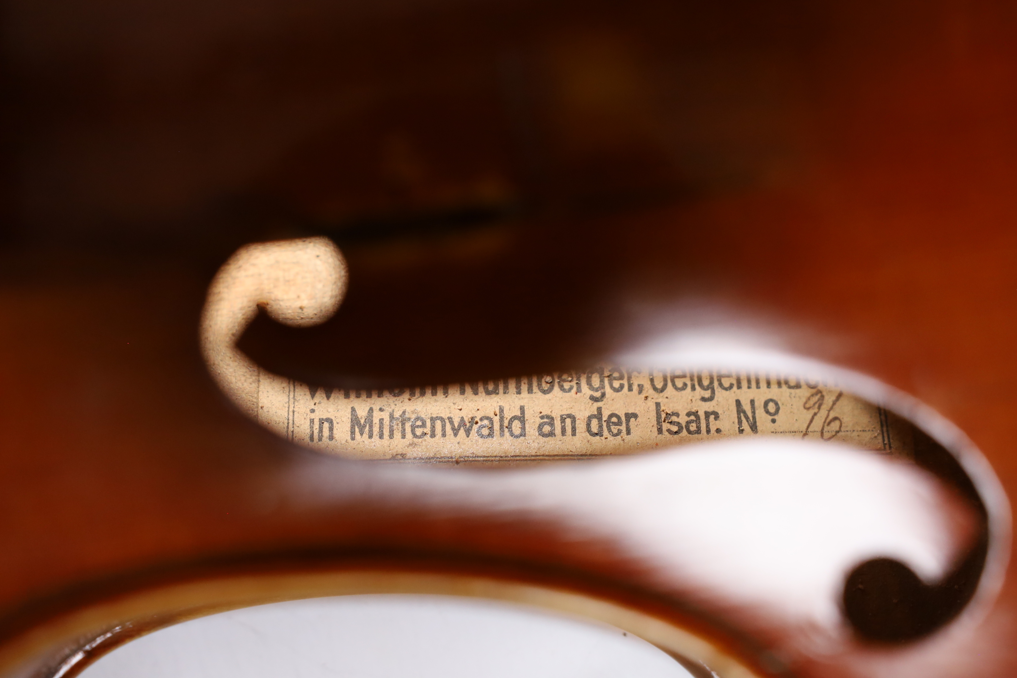 A German viola, labelled Wilhelm Nurnberger, with bow, in case. CITES